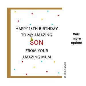 18th Birthday Card for Son Amazing Son 18th Birthday Card, alles Gute zum 18.Geburtstagskarte für for Son