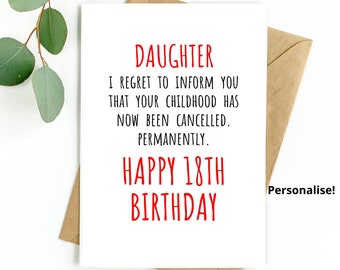 Birthday Card for Daughter Funny 18th Birthday Card for Daughter, 18th Birthday Card, Daughter Birthday Card, Card for Daughter, 18, 18th