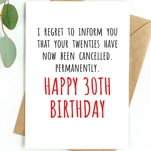 30th Birthday Card for Her Funny 30th Birthday Card 30th - Etsy