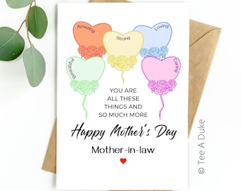 Mother's Day Card for Mother-in-law Heart Balloon Mother-in-law Mother's Day Card, Card for Mother-in-law, Mother's Day Card, Mother in-law