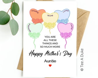 Mother's Day Card for Auntie Heart Balloons Auntie Mother's Day Card, Card for Auntie, Card for Aunty, Mothers Day Card, Aunt, Aunty, Auntie