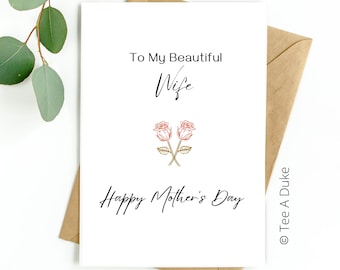 Mother's Day Card for Wife Roses Mothers Day Card for Beautiful Wife, Mother's Day Card From Husband, For Wife