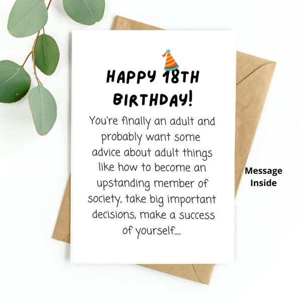 Funny 18th Birthday Card, 18th Birthday Card, Unique Quirky 18th Birthday Card, Sacarstic Rude Birthday Humour Humor Card