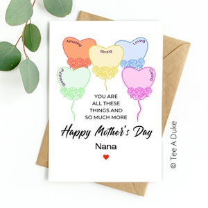 Tarjeta del Día de la Madre para Nana Heart Balloons Tarjeta del Día de la Madre Nana, Tarjeta para Nana, Nan, Abuela, Abuela, Tarjeta del Día de las Madres, Tarjeta Nana