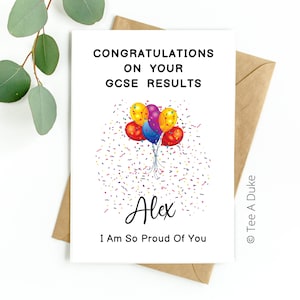 Tarjeta de felicitaciones por resultados de GCSE, tarjeta de felicitaciones por examen, tarjeta de felicitaciones por resultados de nivel A, tarjeta de felicitaciones, bien hecho en sus exámenes