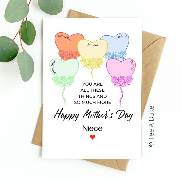 Mother's Day Card for Niece Heart Balloons Niece Mother's Day Card, Card for Niece, Mother's Day Card, Niece Card