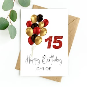 Tarjeta de 15 cumpleaños Tarjeta personalizada de 15 cumpleaños, niño de 15 años, niña de 15 años, 15.º cumpleaños, 15.º