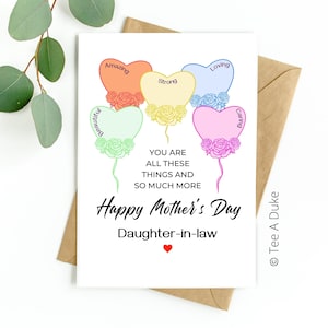 Tarjeta del Día de la Madre para Nuera Globos de Corazón Tarjeta del Día de la Madre Nuera, Tarjeta para Nuera, Tarjeta del Día de la Madre, Suegra
