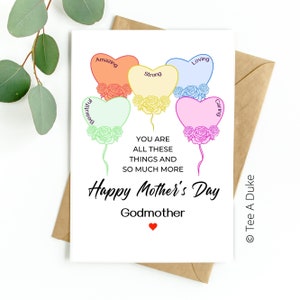 Tarjeta del Día de la Madre para Madrina Corazón Globos Tarjeta del Día de la Madre Madrina, Tarjeta para Madrina, Tarjeta del Día de las Madres, Tarjeta Madrina