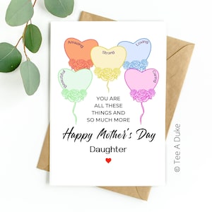 Tarjeta del Día de la Madre para Hija Corazón Globos Hija Tarjeta del Día de la Madre, Tarjeta para Hija, Tarjeta del Día de la Madre, Hija