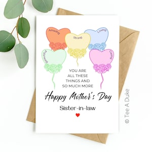 Carte fête des mères pour belle-sœur ballons coeur Belle-sœur carte fête des mères, carte pour belle-soeur, carte fête des mères, belle-soeur