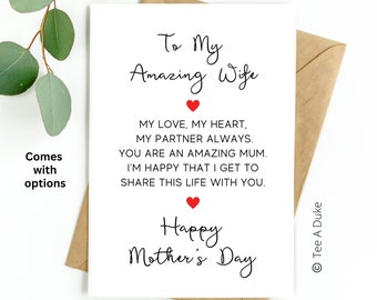 Mother's Day Card for Wife, Wife Mothers Day Card, Card For Wife on Mother's day