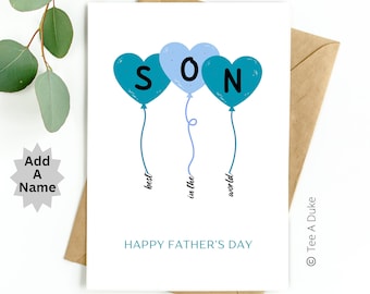 Father's Day Card for Son Heart Balloons Fathers Day Card for Son, Son Fathers Day Card, Card for Son, FATHER'S DAY CARD, Son