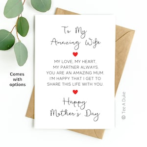 Tarjeta del día de la madre para la esposa, Tarjeta del día de la madre de la esposa, Tarjeta para la esposa del día de la madre