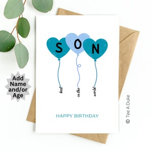 Tarjeta de cumpleaños para hijo, Globos de corazón Tarjeta de cumpleaños del hijo, Mejor tarjeta de cumpleaños del hijo de mamá mamá, Tarjeta de papá, Tarjeta de cumpleaños, Hijo