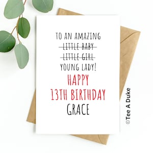 Tarjeta de cumpleaños número 13 para niña, tarjeta 13 para hija sobrina nieta nieta hermana prima, tarjeta de feliz cumpleaños número 13, 13, nueva adolescente