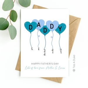 Tarjeta del Día del Padre para Papá, Tarjeta del Día del Padre con Globos de Corazón, Tarjeta para Papá de Hija/Hijo/Niños, Tarjeta del Día del Padre, PAPÁ