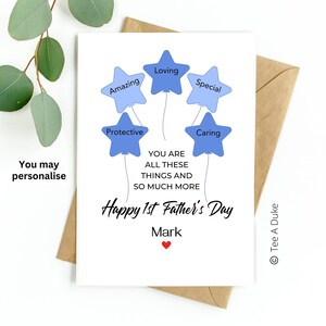 1st Father&#39;s Day Card Star Balloons 1st Fathers Day Card, Card for 1st Father&#39;s Day, Special Father Day Card, Personalised Card,FATHER&#39;S DAY