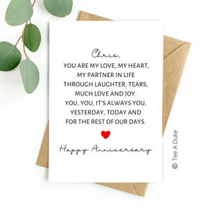 Tarjeta de aniversario, poema de amor, tarjeta romántica de aniversario, para esposo, para esposa, para prometido, para prometida, tarjeta de aniversario de bodas, tarjeta de amor