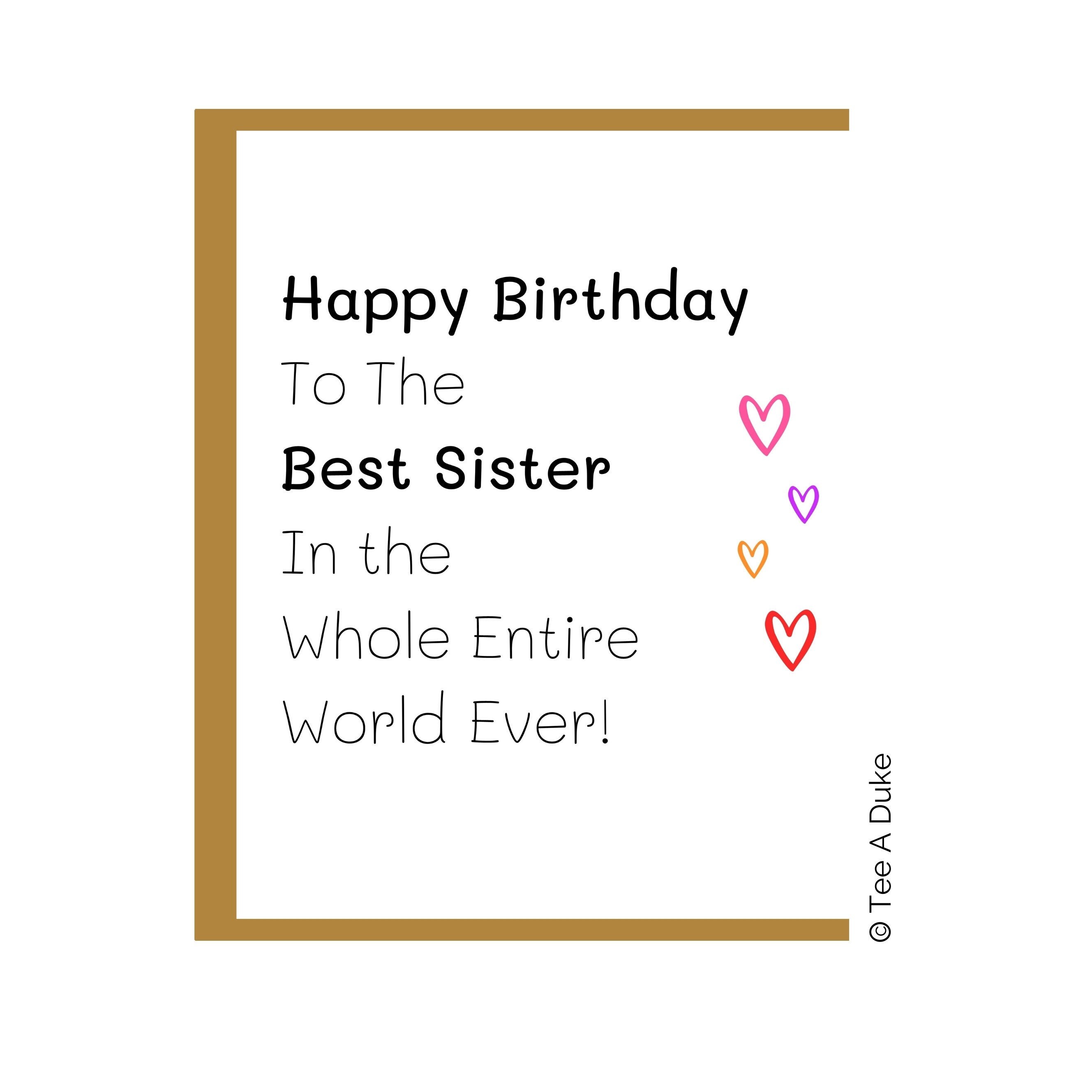 Best Sister Birthday Card Birthday Card for Sister Sister