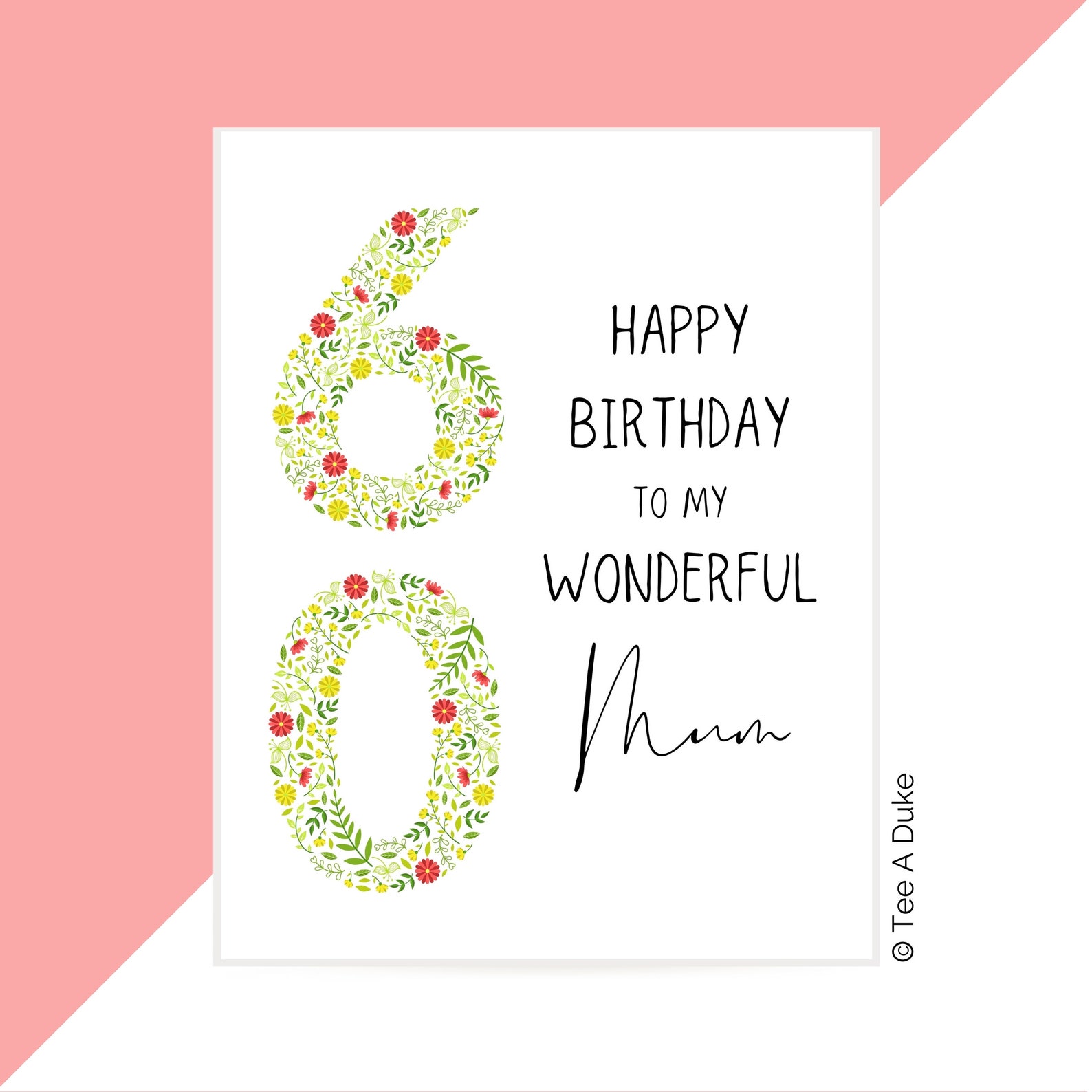 Floral 60th Birthday Card for Mum 60th Birthday Card for Mom Etsy