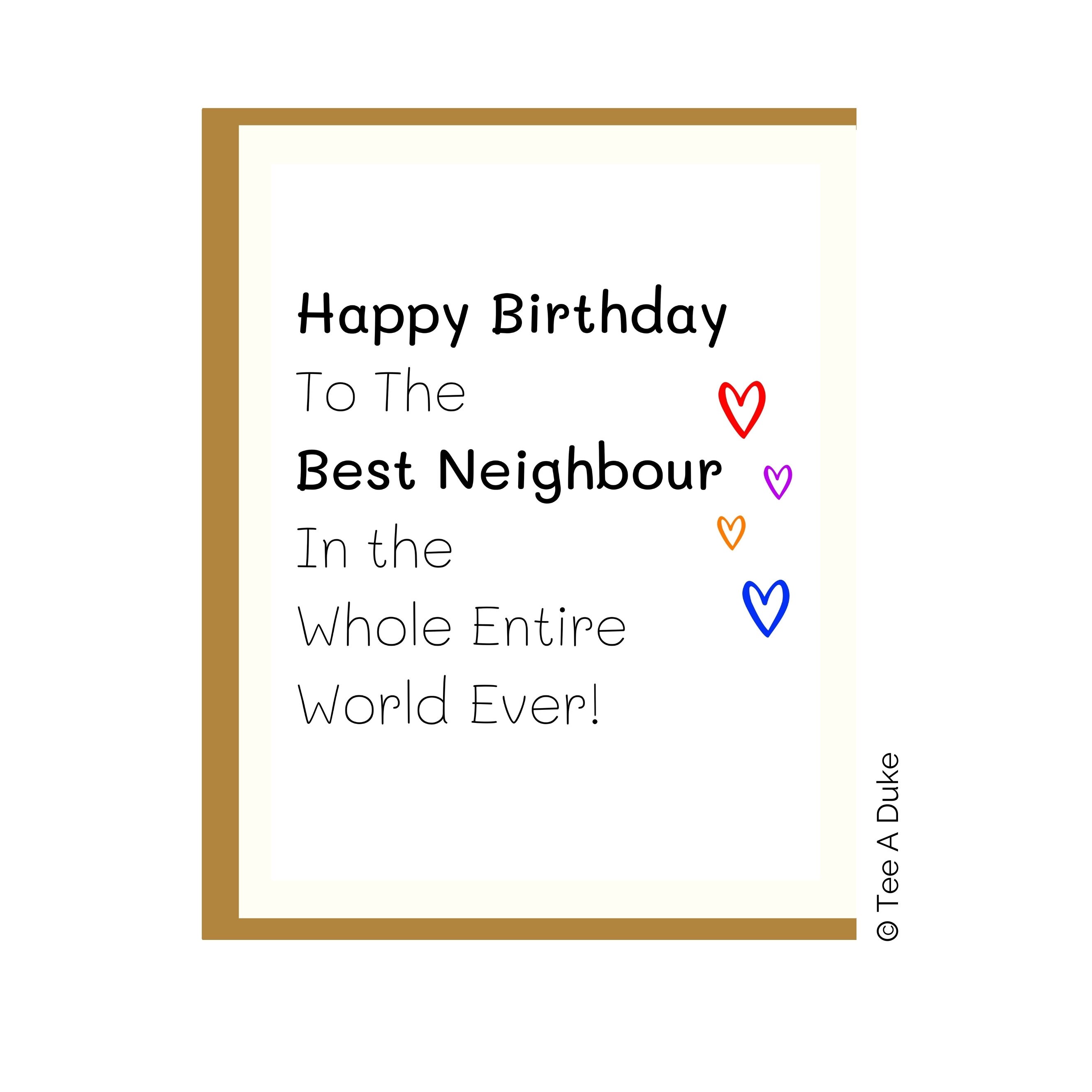 Best Neighbour Birthday Card, Birthday Card for Neighbor, Neighbour