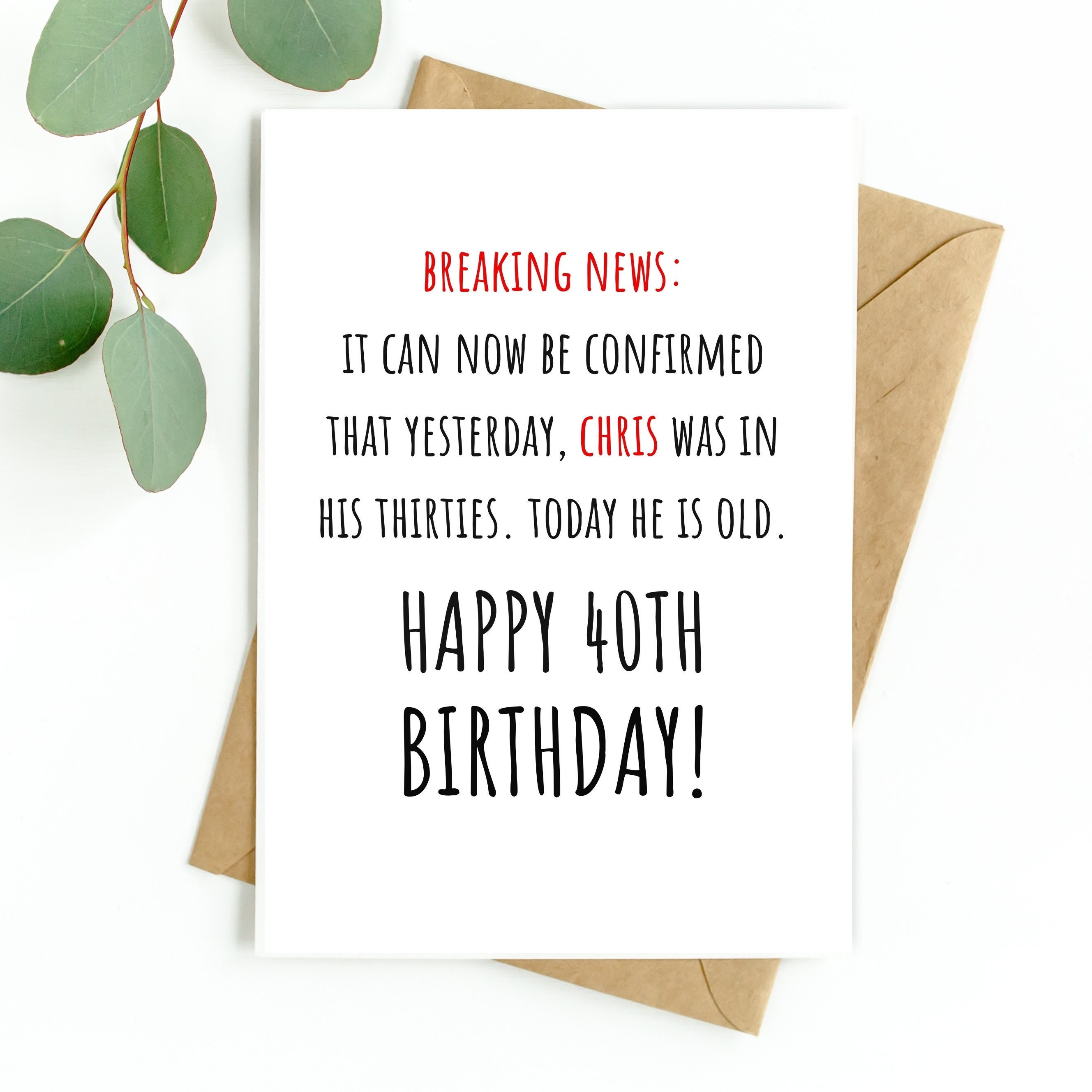 Funny 40th Birthday Card for Male or for Female 40th Birthday Etsy