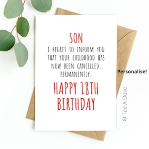 18. Geburtstagskarte für Sohn Lustige 18. Geburtstagskarte für Sohn, 18 Geburtstagskarte für Jungen, Sohn Geburtstagskarte, Happy 18. Geburtstagskarte, 18