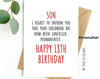 18th Birthday Card for Son Funny Son 18th Birthday Card, 18 Birthday Card for Boy, Son Birthday Card, Happy 18th Birthday Card, 18