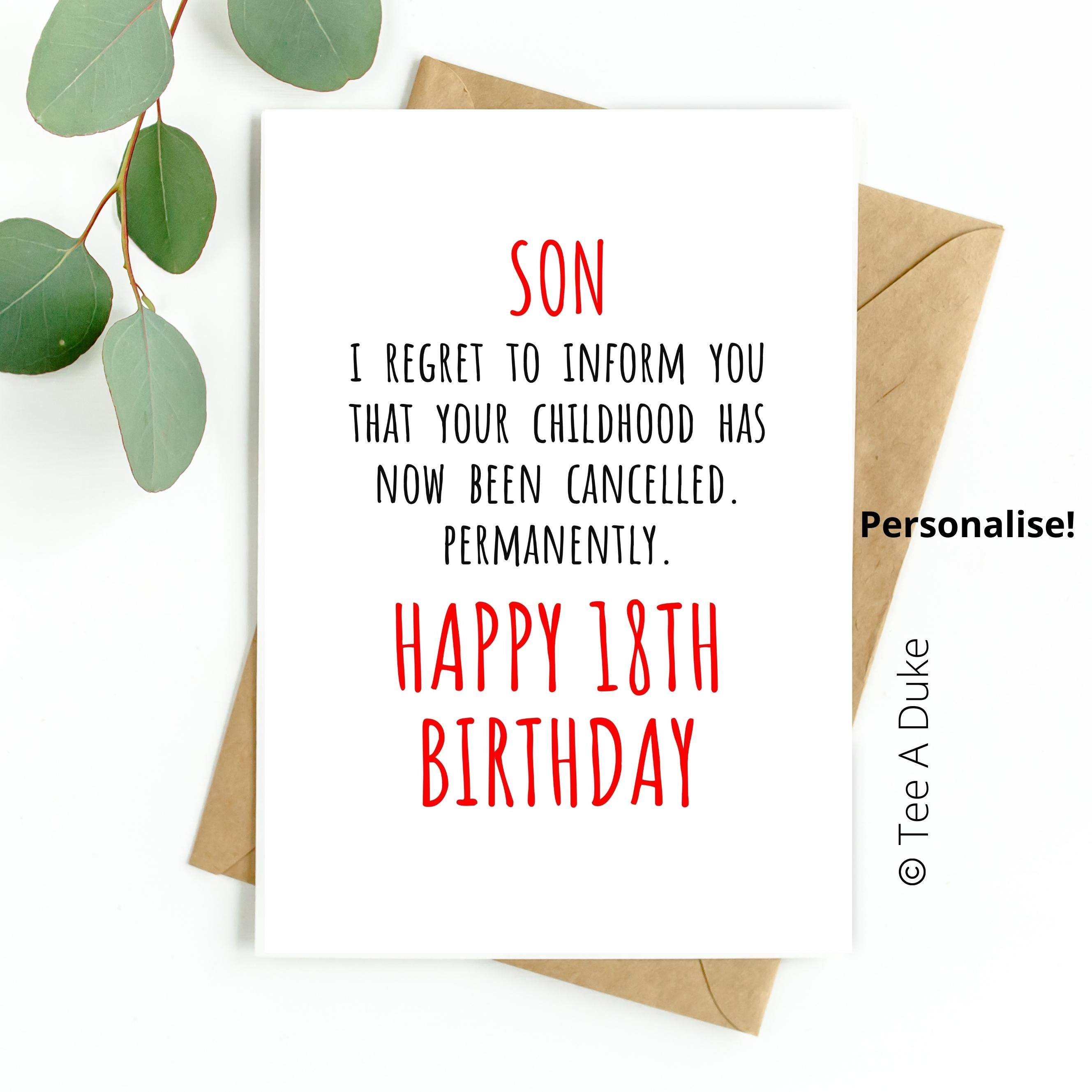 18th Birthday Card for Son Funny Son 18th Birthday Card 18 - Etsy