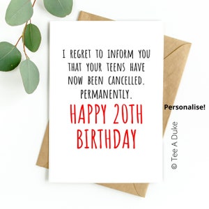 Carte d'anniversaire amusante pour 20 ans, carte d'anniversaire pour fils, fille, sœur, frère, neveu, nièce, petit-fils, petite-fille, filleule, 20