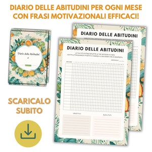 Sii la versione migliore di te con il diario delle abitudini - Habit Tracker in italiano con frasi motivazionali efficaci per 12 mesi
