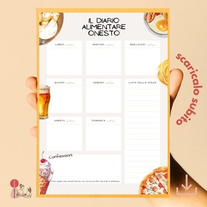 Diario Alimentare Onesto: Planner Alimentare Settimanale Digitale per Monitorare Dieta, Idratazione e Passi - Agenda alimentare in italiano