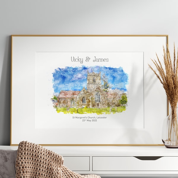 Personalised Watercolour Wedding Venue Portrait - Bespoke Wedding Gift - Custom Anniversary Gift For The Couple - Digital Download