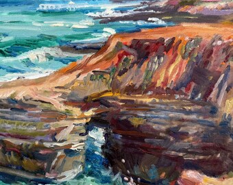 Sunset Cliffs San Diego Painting, Coastal Seascape Art
