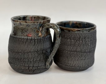 Winter Night Mug and Tumbler pair, coffee cup, tea cup, water vessel, ceramic wheel thrown one of a kind, approx 12 oz each