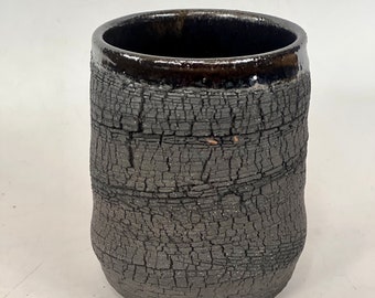 Charred New Moon Tumbler, tea cup, water vessel, altered and textured clay- approx 12 oz