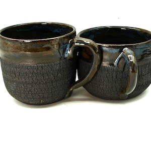 Opal life Pair of Mugs, coffee cup, tea cup, ceramic wheel thrown one of a kind, approx 14 oz and 16 oz