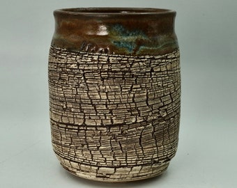 Mountain Reflection #1 tumbler, tea cup, water vessel, altered and textured clay approx 16oz