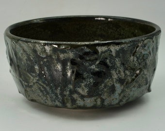 Silver Night matcha bowl, tea cup, tea ritual Japanese tea ceremony, altered and textured clay, approx 350 ml