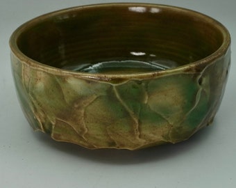 Leafy Earth matcha bowl, tea cup, tea ritual Japanese tea ceremony, altered and textured clay, approx 350 ml