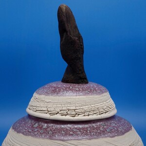 Hand Carved Textured Ceramic Container with Lid, Decorative  Jar (10" High)