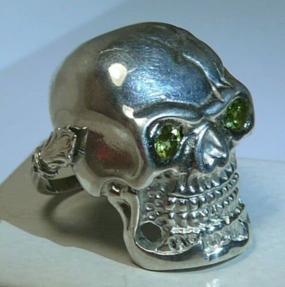 Mens Skull Ring Solid Silver 960 Diamonds Pendant