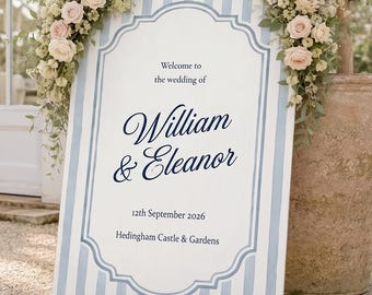 Striped Blue Wedding Welcome Sign, Wedding Welcome Sign, Striped Wedding Sign, Wedding Entrance Sign, Garden Wedding Decor, Vintage Wedding