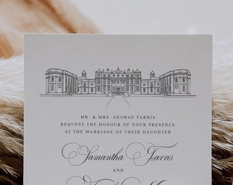 Wedding Venue Illustration Invite, Wedding Venue Invitation, Wedding Invite Illustration, Wedding Venue Drawing, Custom Wedding Illustration