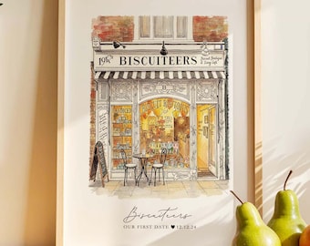 First Date Venue Watercolour, Anniversary gift, Personalised Where We Met Sketch, Valentines Day, Christmas Gift, Business Storefront