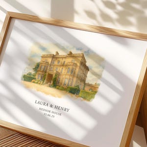Personalised Watercolour Wedding Venue Print – Custom Wedding Gift, Anniversary Keepsake, Venue Portrait from Photo, Anniversary gift