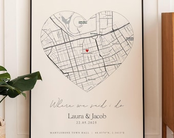 Regalo di fidanzamento con mappa personalizzata / Stampa di località personalizzata per coppie / Regalo di anniversario / Stampa di mappa di fidanzamento / Regalo di San Valentino