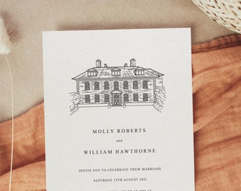 Wedding Venue Illustration Invite, Wedding Venue Invitation, Wedding Invite Illustration, Wedding Venue Drawing, Custom Wedding Illustration