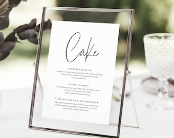 Hochzeitstorte Menü-Zeichen, Kuchen-Speisekarte Zeichen, Kuchen-Speisekarte, Kuchen-Speisekarte, Hochzeitstorte Tiers Schild, Hochzeitskarte, Digitale Datei